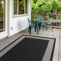 THE RUGS Outdoor Indoor Bordered Garden Patio Rug Weather Resistant in Black | Size: 80 cm x 150 cm