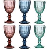Dibor Set of 6 Vintage Luxury Spring Summer Sapphire Blue, Turquoise & Rose Quartz Drinking Wine Goblets Wedding Gift 350ml in Blue | Size: 6 Pack