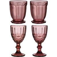 Dibor Set of 4 Vintage Luxury Spring Summer Rose Quartz & Purple Drinking Glass Wine Goblets Wedding Gift 350ml in Pink | Size: 4 Pack