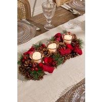 Dibor Winter Red Rose Trio Tealight Xmas Centrepiece Christmas Dcor Candle Holders 37cm