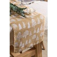 Dibor Natural Jute Tree Print Dining Table Runner Table Cloth 220cm in Beige | Size: XL