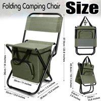 ATEK Foldable Fishing Chair Collapsible Camping Folding Chair with Cooler Bag Lightweight Strong Portable Outdoor Backrest Stool in Green