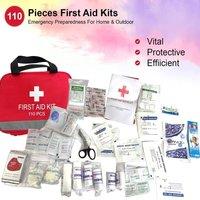 ATEK 110 Pcs First Aid Kit Emergency 1st Aid Kit Refill Bag Includes Blanket Eyewash Ice Pack Home Office Car Caravan Workplace Travel in Red