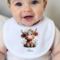 Aye Do Gifts Personalised Daisy Highland Cow Baby Outfit - Bib in White