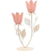 Hestia HesPink & Cream Floral Double Candle Holder in Pink