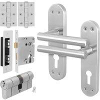 AFIT Satin Nickel T-Bar Door Handle Euro Lock Double Cylinder Hinges in Silver | Size: 150mm x 150mm