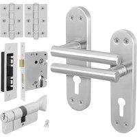 AFIT Satin Nickel T-Bar Door Handle Euro Lock Thumbturn Cylinder Hinges in Silver | Size: 150mm x 150mm