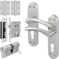 AFIT Satin Nickel Euro Cylinder Handle Lock Hinges Complete Novi in Metallics | Size: 150mm x 150mm