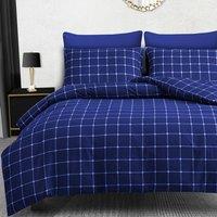 Pamposh Reversible Check Duvet Cover Set With Matching Pillowcases in Blue | Size: Super King