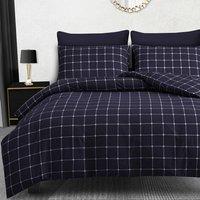 Pamposh Reversible Check Duvet Cover Set With Matching Pillowcases in Navy | Size: Super King