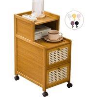 Ventryn Bamboo Narrow Edge Nightstand Modern Minimalist Rolling Drawer Unit in Brown