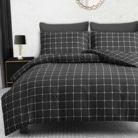 Pamposh Reversible Check Duvet Cover Set With Matching Pillowcases in Charcoal | Size: Super King