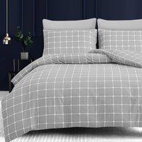 Pamposh Reversible Check Duvet Cover Set With Matching Pillowcases in Grey | Size: Super King