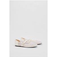 Oasis Women's Harriet Mesh Embellished Mary Jane Flats in White | Size: 7