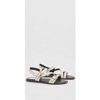Wallis Women's Sheska Faux Leather Buckle Detail Asymmetrical Flat Sandals in Off-White | Size: 5