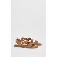 Wallis Women's Sandie Faux Suede Buckle Detail Asymmetrical Flat Sandals in Tan | Size: 7