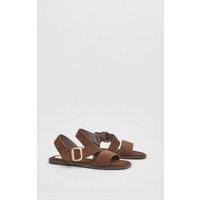 Wallis Women's Sandie Faux Suede Buckle Detail Asymmetrical Flat Sandals in Chocolate | Size: 3