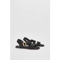 Wallis Women's Sandie Faux Suede Buckle Detail Asymmetrical Flat Sandals in Natural Black | Size: 5