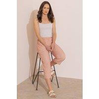 Klass. Women's Wide Leg Linen Blend Cropped Trousers in Dusty Pink | Size: 14