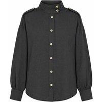 MixRay Women's Mandarin Collar Button-Up Casual Shirt in Black | Size: Medium