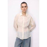 MixRay Women's Fitted Textured Button-Up Shirt in Medium Beige