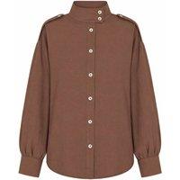 MixRay Women's Mandarin Collar Button-Up Casual Shirt in Light Brown | Size: Small