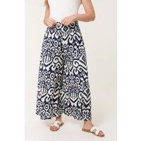 Blue Vanilla Women's Navy Shirred Waist Wide Leg Trousers | Size: Large/XL