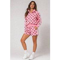 STYLEWISE Women's Polka Dot Side Stripe Fleece Co-Ord Top & Shorts in Pink | Size: Small