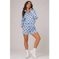 STYLEWISE Women's Polka Dot Side Stripe Fleece Co-Ord Top & Shorts in Blue | Size: XS