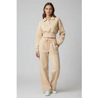 STYLEWISE Women's Top & Fleece Trouser Co-ord - Buttoned Collar - Co-ord Set in Beige | Size: Medium