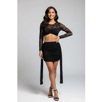 STYLEWISE Women's Lace Top & Drape Detail Mini Skirt Co-Ord in Black | Size: 8