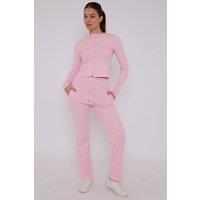 STYLEWISE Women's Ribbed Button Detail Crop Top & Wide Leg Trouser Co-ord in Pink | Size: XS/S