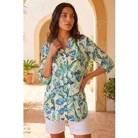 Roman Women's Floral Longline Overshirt in Blue | Size: 10