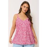 Yours Women's Floral Print Button Cami Vest Top in Pink | Size: 30-32