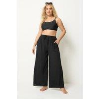 Yours Women's Crinkle Texture Wide Leg Trousers in Black | Size: 18-20