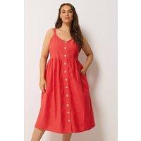 Yours Women's Linen Sundress in Light Red | Size: 26-28