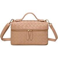 Fontanella Fashion Women's Artisan Woven PU Leather Top-Handle Crossbody Bag in Tan