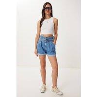 Happiness Istanbul Women's High-Waist Mom Denim Shorts in Pale Blue | Size: XS
