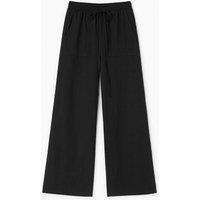 MixRay Women's Mid Waist Straight Leg Cotton Pants with Tie Closure in Black | Size: Medium