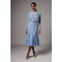 Coast Women's Party Sequin Long Sleeve Midi Dress in Dusty Blue | Size: 12