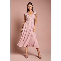 Coast Women's Bow Shoulder Embellished Midi Dress in Blush | Size: 10