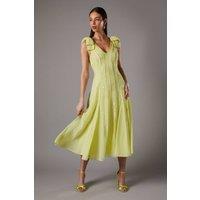 Coast Women's Bow Shoulder Embellished Midi Dress in Yellow | Size: 10