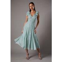 Coast Women's Bow Shoulder Embellished Midi Dress in Sage | Size: 12
