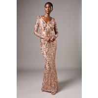 Coast Women's Long Sleeve Sequin Maxi Dress in Champagne | Size: 10