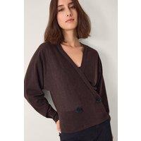 Monsoon Women's Thea Embellished Wrap Jumper Brown in Chocolate | Size: Small