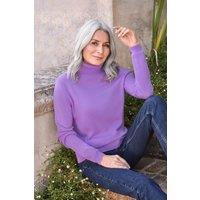 WoolOvers Women's Cashmere & Merino Fitted Polo Neck Jumper in Purple | Size: 2XL