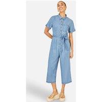 Yumi Women's Cotton Denim Jumpsuit in Light Blue | Size: 10