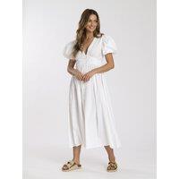 South Beach Women's Puff Sleeve Button Detail Midi Dress in White | Size: 16