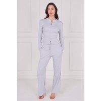 ELAINA FASHION Women's Ribbed Button-Up Co-Ord Set in Light Grey | Size: Medium/Large