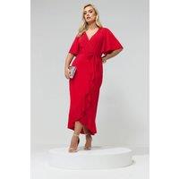 Yours Women's Ruffle Hem Wrap Dress in Red | Size: 30-32